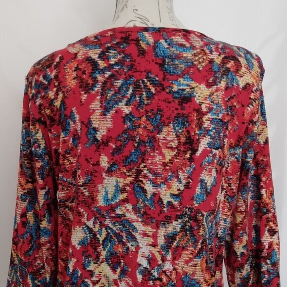 Rafaella | Black Leather Red Multi Print Top | Size L - Picture 6 of 8